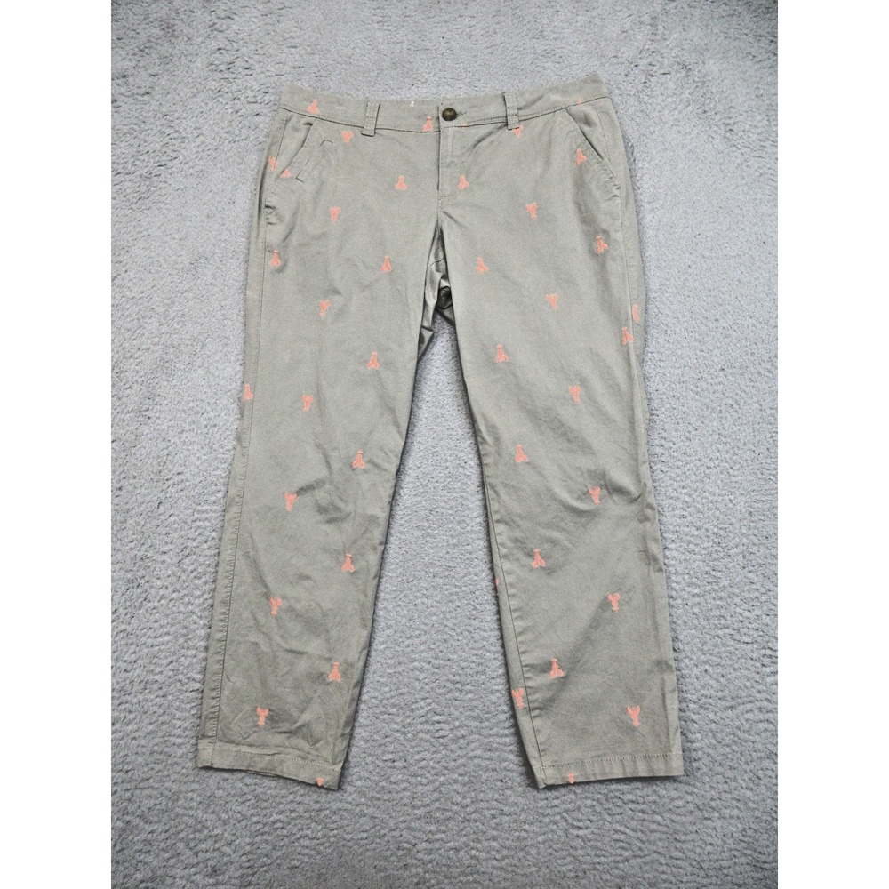 Old Navy Embroidered Lobster Pants Womens 12 Khaki Chino Slim Boyfriend Coastal